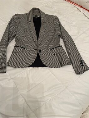 White House Black Market blk /White Houndstooth Women's Blazer Jacket 4
